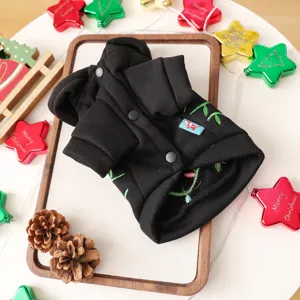 Black pet hoodie for small dogs, cute Christmas holiday styling with embroidery details.