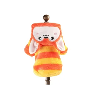 Cute orange yellow striped pet hoodie winter warm fleece puppy dog clothes soft costume