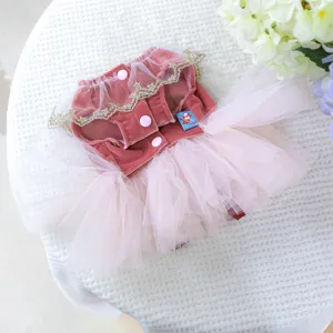 Mooie roze fluwelen mesh hond tutu jurk schattige prinses rok voor kleine puppy feest