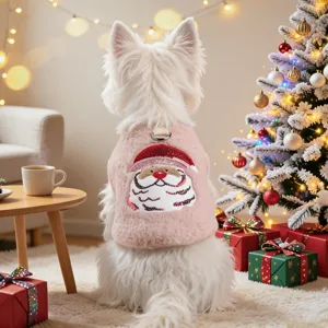 Weihnachten Haustierkleidung Fleece Weihnachtsmann Bestickt Welpen Weste Warm Geschirr D-Ring Mantel Für Kleine Hunde Katzen Winter Kostüm Rosa Feiertag Kleidung