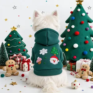 Petcircle Kerst Huisdier Hoodie Zacht Polyester Hond Sweatshirt Met Kerstman Boom Borduurwerk Schattige Puppy Feest Kleding Groen