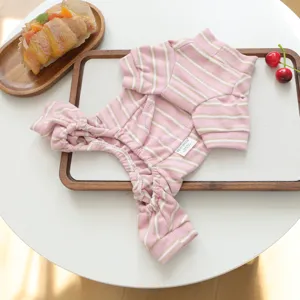 Pink striped pet loungewear for small dogs and cats, cozy and soft four-leg dog clothes.