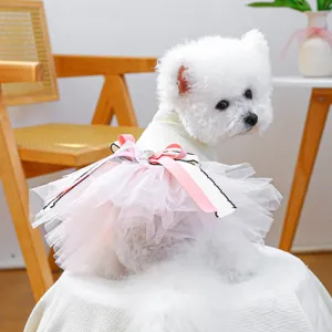Schattige prinsessenjurk voor honden, roze tule rok met strik, warme kleding voor huisdieren.