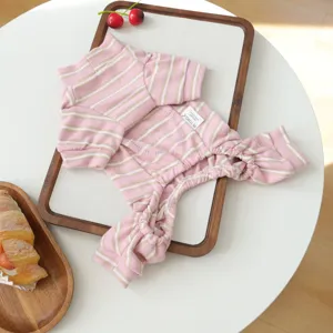 Cute pink striped pet pajamas for small dogs and cats soft cozy pet clothes detail view