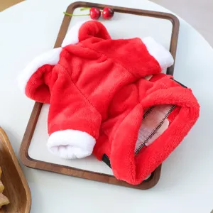 Weihnachtskostüm für kleine Hunde und Katzen, rote Plüsch Welpenkleidung mit weißem Besatz warm.
