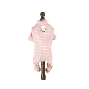 Pink striped pet onesie clothes for small dogs and cats cozy winter home wear apparel main