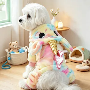 Cozy pastel unicorn pet fleece onesie detail showcasing soft colorful plush material and cute pony wing.
