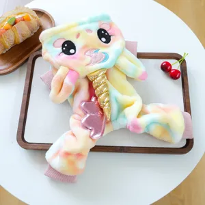 Cute rainbow unicorn pet costume, soft plush warm dog jumpsuit for small puppies and winter wear.