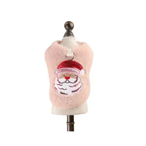 Rosa flauschige Haustier Hund warme Winterweste mit süßem Weihnachtsmann Pailletten Design Welpen.