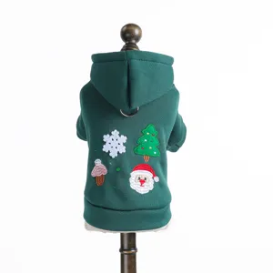 Kerstmis huisdier hond hoodie groen winter warme puppy kleding met schattig feestdagen borduurwerk