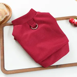Pull tricoté rouge pour petits chiens et chats avec anneau en D, vêtement d'hiver chaud.