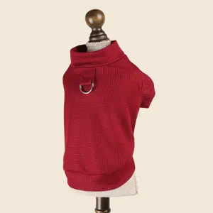 Pull-over rouge pour chat et chien col roulé en tricot avec anneau D intégré détail