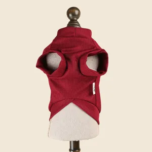 Détail de pull pour animal en tricot gaufré rouge, vêtements d'hiver confortables pour petits