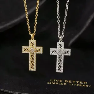 Zirkoon ingelegde kruis hanger ketting, delicate sleutelbeen ketting sieraden voor vrouwen.