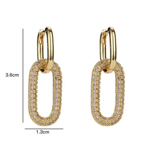 18K Placcato Oro Rame Zircone Cubico Collegamento Interblocco Orecchini Chic Donna