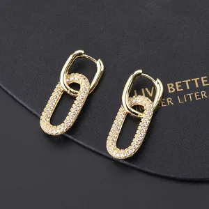 Orecchini a Cerchio in Rame Placcato Oro 18K con Zirconia per Donna Gioielli Vintage Geometrici con Doppio Anello a Cuore e Croce