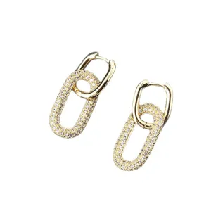 Orecchini a cerchio maglie intrecciate zirconi placcati oro 18K stile minimalista