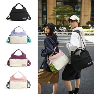 Japanese harajuku colorblock casual canvas tote shoulder bag for women travel daily use