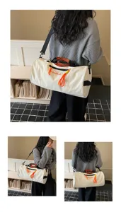 Cylindrical dry-wet separation fitness duffel bag, large capacity waterproof sports bag.