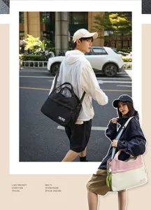 Japanese Harajuku style travel bag, lightweight large capacity canvas shoulder tote.
