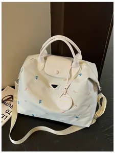 Large capacity travel handbag with stylish bow embroidery, perfect for casual commuting and gym.
