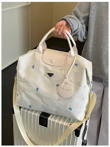 Large capacity travel duffel bag for women, Korean style canvas weekender bag with cute bows.
