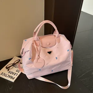 Large Capacity Travel Bag Waterproof Nylon Weekender Bag Casual Sports Gym Handbag With Bow Embroidery For Women Men