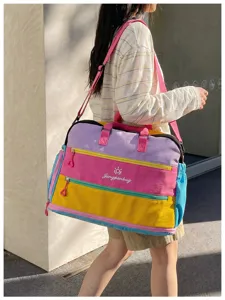 Grosse Kapazitaet Dopamin Reise Duffle Bag mit buntem Patchwork und verstellbarem Riemen.