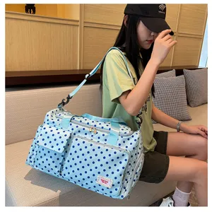Blue polka dot travel duffel bag large capacity fitness gym bag with wet dry separation