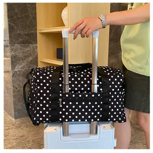 Polka dot travel duffle bag luggage sleeve feature large capacity for short trips fitness.