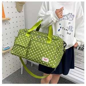 Green polka dot travel duffel bag large capacity fitness gym shoulder tote bag for women