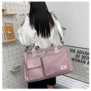 Grey polka dot travel duffel bag large capacity weekend overnight gym bag for women and men