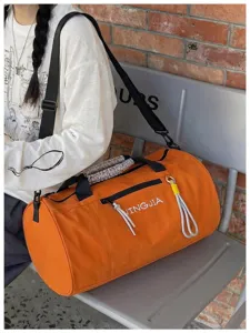 Large capacity cylindrical gym duffel bag, waterproof sports travel bag with wet dry separation.