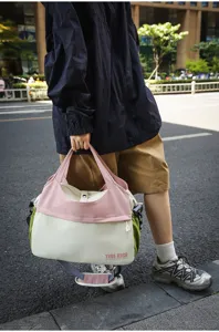 Japanese Harajuku style dopamine color-blocked travel bag, lightweight large capacity tote.