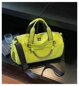 Gran capacidad bolsa de deporte gimnasio amarillo neon con correa para viajes y fitness.