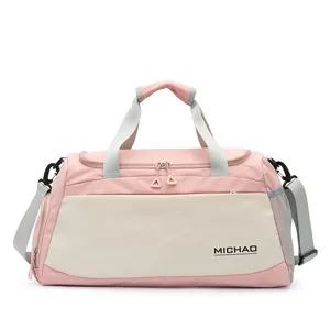 Large capacity pink sports duffel bag, travel gym bag with shoulder strap for women men.