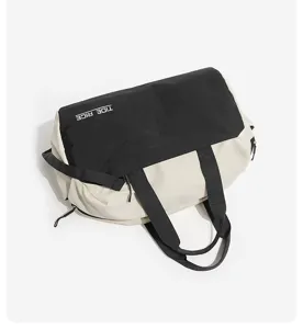 Nylon travel gym duffel bag with dry wet separation, black and beige sports fitness bag