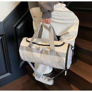 Zylindrische Sporttasche für Damen und Herren, große Fitness-Trainings-Reisetasche mit Nassfach.