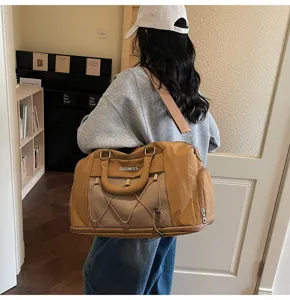 Large capacity gym duffel bag for travel, dry wet separation expandable design, brown.