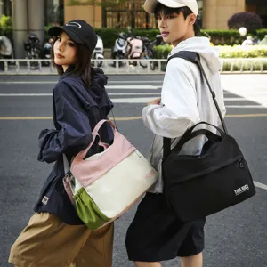 Casual Nylon Large Capacity Travel Bag Women Waterproof Multipurpose Shoulder Handbag Color Block Commuting Duffel Bag