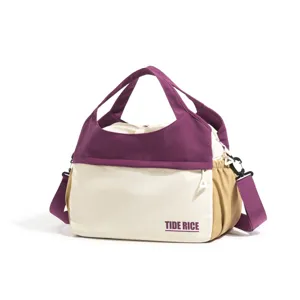 Japanese style color-blocking travel bag, lightweight large capacity handbag shoulder bag.