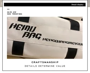 Large capacity cylindrical gym duffel bag with dry wet separation for travel sports.