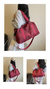 Detailed view of large capacity retro pink plaid travel duffel bag fitness sports bag