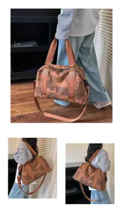 Retro plaid large travel duffel bag dry wet separate gym handbag multifunctional PU bag