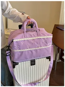 Summer bow travel bag large capacity expandable gym duffel bag with sweet lace and handles.