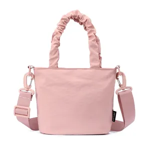 Sac Seau Décontracté en Polyester Couleurunie pour Femmes Mode Poignée Plissée Sac Bandoulière Sac à Main de Voyage Quotidien