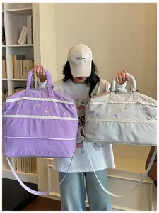 Large capacity travel duffle bag with bow embroidery, dry wet separation gym bag for summer.