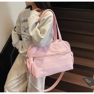 Rosa gesteppte Reisetasche, praktische wasserdichte Sporttasche mit Schultergurt für Damen.