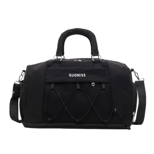 Large capacity black gym duffel bag for travel, waterproof sports shoulder bag with mesh pocket.