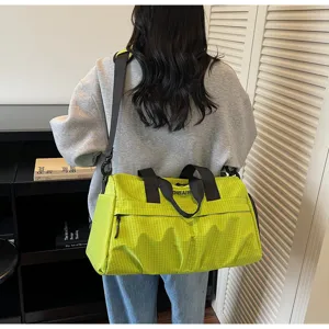 Grand sac de voyage fourre-tout grille vert néon femme sport fitness bandoulière valise
